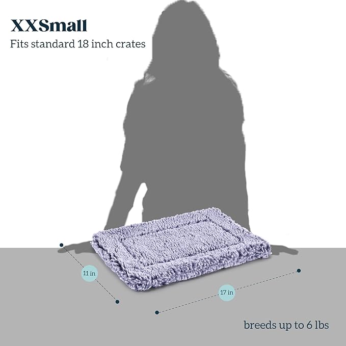 Stoutwool Indestructible Dog Bed - Fluffy Chew Proof Dog Crate Pad - Tough Kennel Pad for Aggressive Chewers - Washable, Ideal for Toy Breeds & Fits 18-Inch Crate - 17"x11", Jacaranda-Mewly Pet