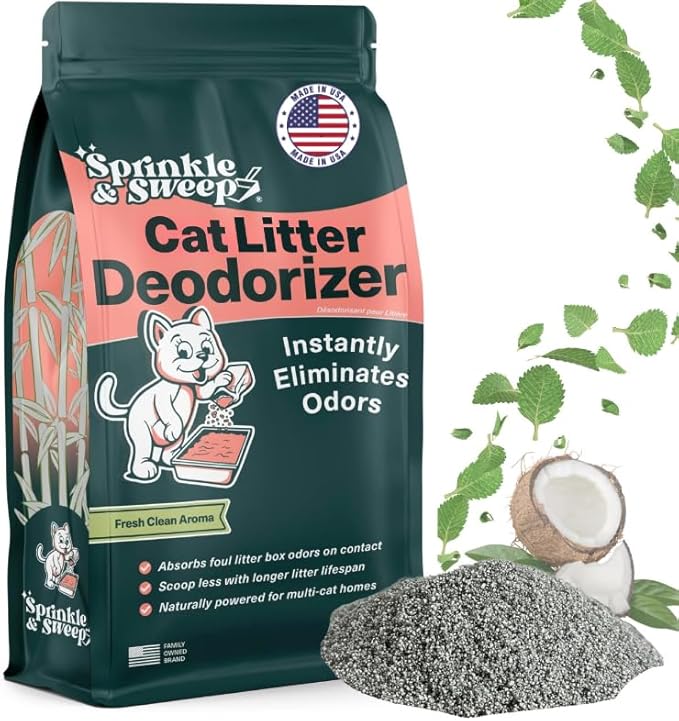 Cat Litter Deodorizer | Odor Eliminator for Litter | Smell Control for Cats | Non-Toxic & Safe for Kittens | Home Odor Neutralizer | Kitty Litter Freshener | Sprinkle & Sweep | One Month Supply 8oz-Mewly Pet