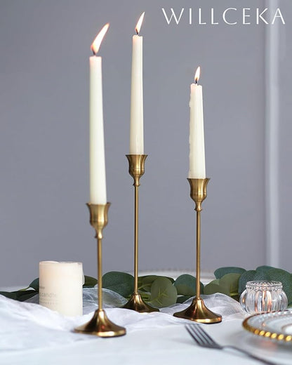 Gold Candlestick Holders, Taper Candle Holders, Set of 6 Brass Candle Holder Set, Vintage Table Centerpiece for Wedding Christmas Holiday
