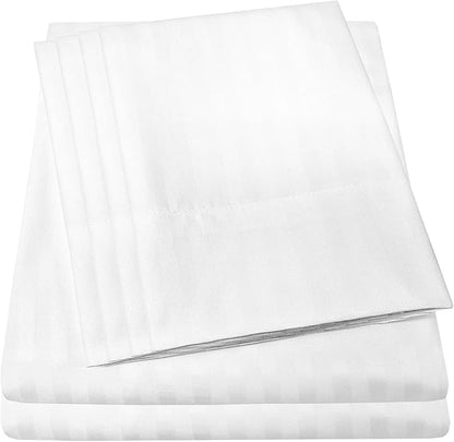 Dobby Stripe Queen Sheets - 6 Piece 1500 Supreme Collection Fine Brushed Microfiber Deep Pocket Queen Sheet Set Bedding - 2 Extra Pillow Cases, Great Value, Queen, Dobby White