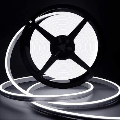 Lamomo LED Neon Rope Light, 12V White Neon LED Strip Light, 16.4ft/5m Dimmable Waterproof Strip Lighting, Silicone DIY Sign for Bedroom Indoor Home Decor (Power Adapter Included)