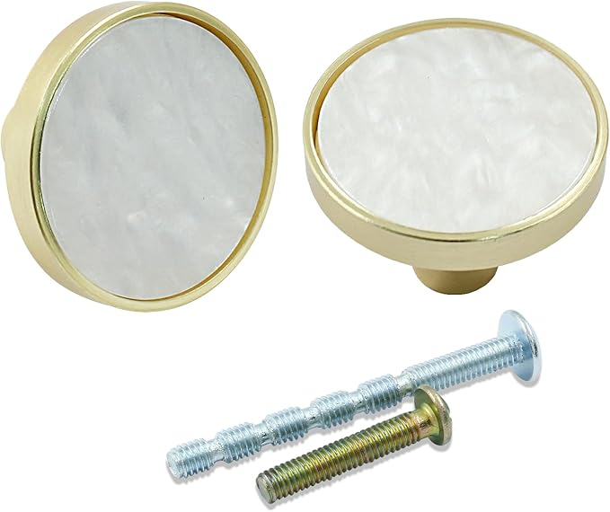6 Pcs Gold Knobs for Dresser Drawers, Round Dresser Cabinet Knobs Pulls for Kitchen Cabinet Cupboard Door Furniture Decorative, White