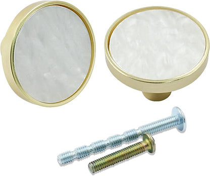 6 Pcs Gold Knobs for Dresser Drawers, Round Dresser Cabinet Knobs Pulls for Kitchen Cabinet Cupboard Door Furniture Decorative, White