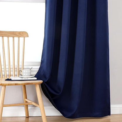 ChrisDowa 100% Blackout Curtains 108 inch Long for Bedroom with Black Liner, 2 Thick Layers Total Blackout Thermal Insulated Grommet Window Curtains 2 Panels Set (Navy Blue, 52 x 108 Inch)