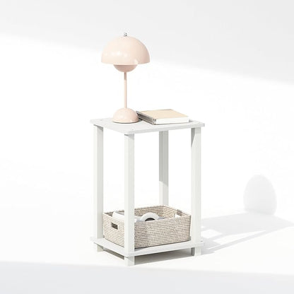 Furinno Simplistic Night Stand, 2-Tier Small Nightstand with Open Shelf, Toolless Assembly Bedside Table, End Table, Side Table, for Bedroom, Living Room, White