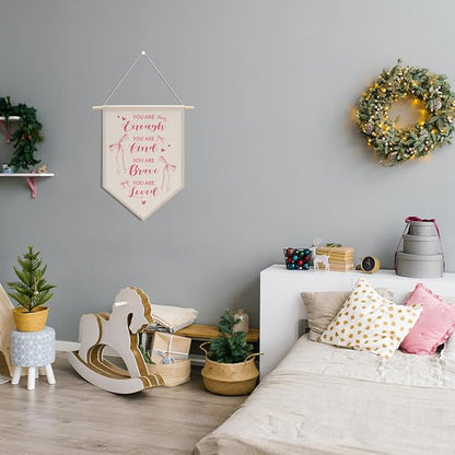 Inspirational Gifts for Women Pink Room Decor for Girls Pink Wall Decor Bedroom Playroom Wall Art Decorations, Boho Twin Sign, Siblings Room Hanging Pennant Flag Banner