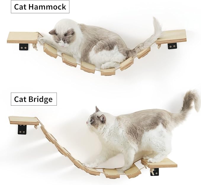 FUKUMARU Cat Bridge Wall Mounted, 12.8-Inch Expanded Feline Perch & Climbing Steps for Custom Kitten Highway Systems, Multi-Level Wall Shelves Furniture-Mewly Pet
