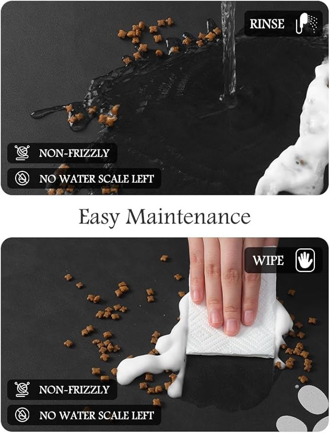 Pet Feeding Mat-Absorbent Dog Mat for Food and Water Bowl-No Stains Quick Dry Water Dispenser Mat-Dog Accessories Pet Supplies-Bowl for Messy Drinkers（Black,12"x19"-Mewly Pet
