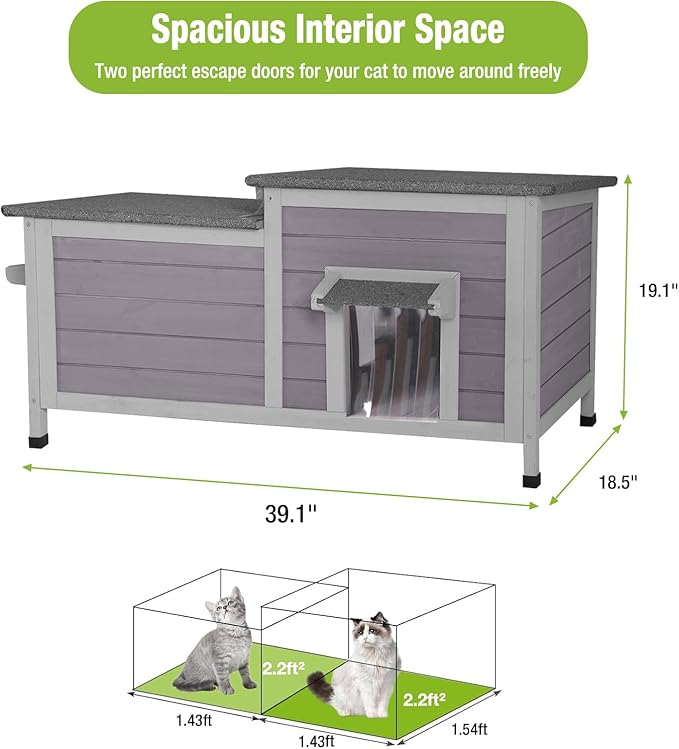 GUTINNEEN Outdoor Cat House Weatherproof Feral Kitty Shelter for Winter Cat Condo with Large Opening Roof (1-Story（AIR93）)-Mewly Pet