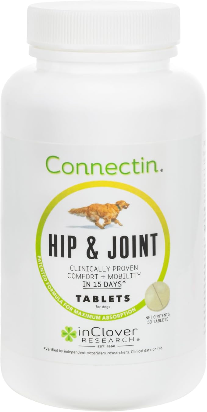 InClover Connectin Natural Hip & Joint Supplement for Dogs with Glucosamine, Chondroitin & Hyaluronic Acid - Tablet for Dog Mobility, Comfort & Active Lifestyle Support, 50 Count-Mewly Pet