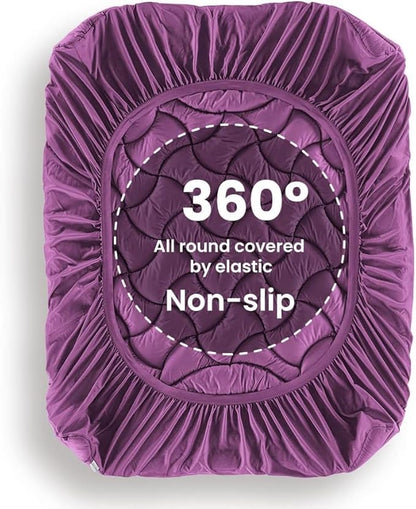 SLEEP ZONE Cooling Twin Mattress Topper for Single Bed, Premium Zoned Quilted Mattress Pad, Fitted Mattress Protector Cover, Machine Wash Durable, Deep Pocket 8-21 inch, Purple, Twin