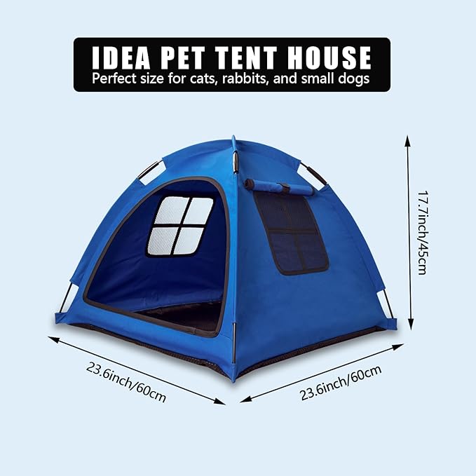 Blue Cat Tent House、Cat's Nest, Portable Indoor/Outdoor Pet Tent House for Cats, Puppies and Other Small Animals-Mewly Pet