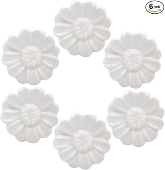 6PCS Vintage Floral Daisy Ceramic Dresser Drawer Knobs Elegant Cabinet Cupboard Door Hardware Pull Handles w/Screws White