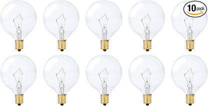 Simba Lighting Small Globe G16.5 Round Bulb 25W E12 Candelabra Base (10 Pack) for Chandelier, Ceiling Fan, Decorative Vanity Lights, Sconce, Aromatic Wax Warmer, Clear Glass 110V 120V 2700K Warm White