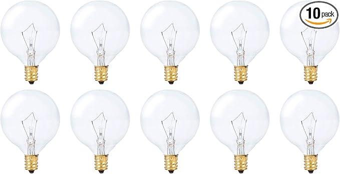 Simba Lighting Small Globe G16.5 Round Bulb 40W E12 Candelabra Base (10 Pack) for Chandelier, Ceiling Fan Light, Decorative Vanity Lights, Wall Sconce, Clear Glass 110V 120V, 2700K Warm White Dimmable