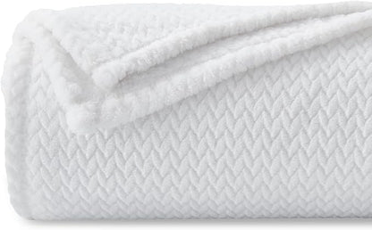 NEWCOSPLAY Super Soft Throw Blanket White Premium Silky Flannel Fleece Leaves Pattern Lightweight Bed Blanket All Season Use (White, Throw(50"x60"))