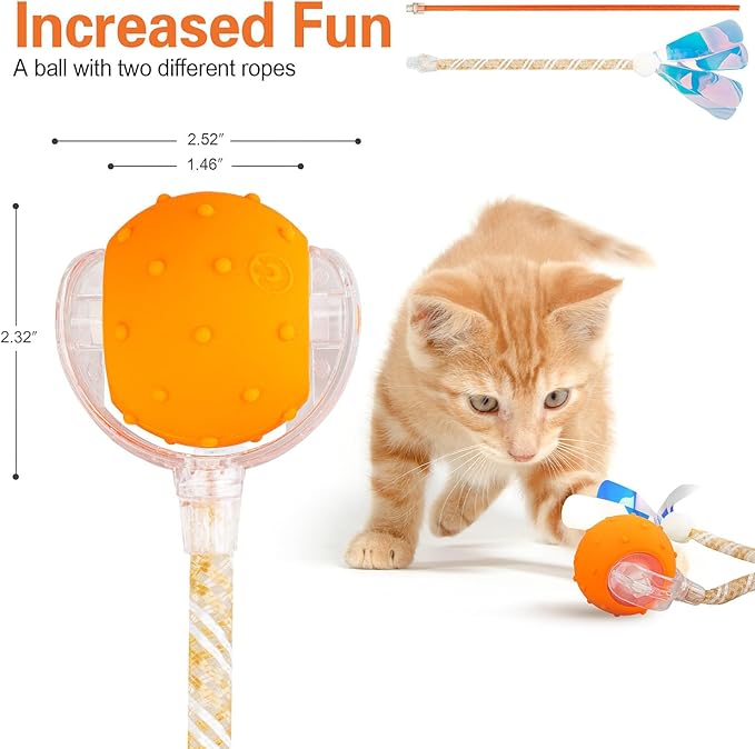 Interactive Cat Toys Ball for Indoor Cats, Automatic Agile Rolling Cat Ball with Elastic Mesh Tail, Bird Chirping & Motion Activated, 2 Tail Accessories, Kitten Toy for Bored (Orange)-Mewly Pet