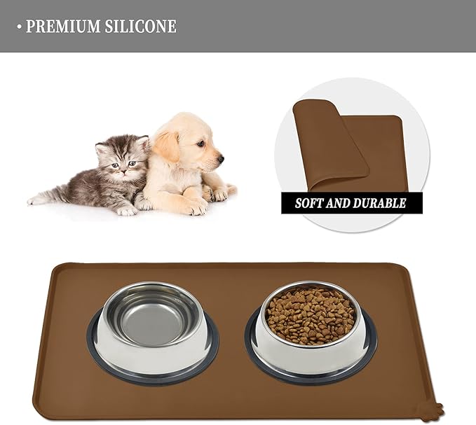 Waterproof Pet Feeding Mat with High Raised Edges, Heavier and Thicker Placemats for Cat Dog Water Bowl with BPA Free, Dogs Cats Food Mats for Messy Drinkers to Prevent Spill and Protect Floors-Mewly Pet
