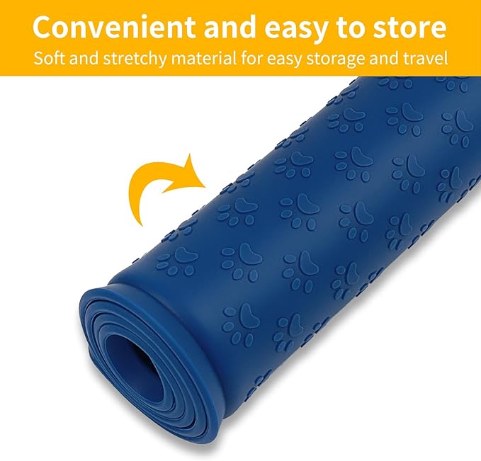 Ptlom Pet Placemat for Dog and Cat, Waterproof Non-Slip Silicone Feeding Bowl Mat Prevent Food and Water Overflow, Puppy Dish Feeder Fountain Trays Suitable for Medium and Small Pets, Navy Blue-Mewly Pet