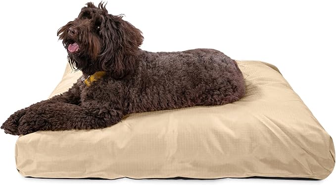 K9 Ballistics Tough Rectangle Pillow Large Dog Bed - Removable Cover, Washable, Durable & Water Resistant Dog Bed Made for Large Dogs 40"x34" Sandstone-Mewly Pet