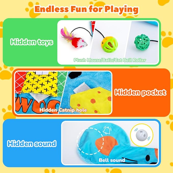 AWOOF Cat Mat, Cute Soft Catnip Mat, Cat Activity Mat Machine Washable Catnip Toys Interactive Cat Toys for Indoor Cats (Mouse Shape)-Mewly Pet