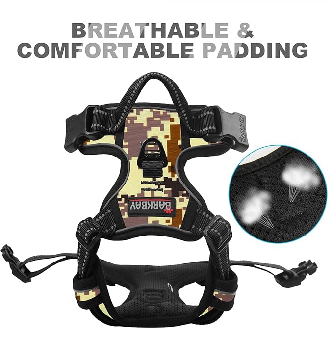 BARKBAY No Pull Dog Harness Front Clip Heavy Duty Reflective Easy Control Handle for Large Dog Walking(Desert camo,S)-Mewly Pet