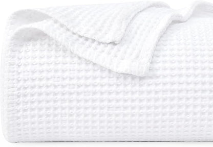PHF 100% Cotton Waffle Weave Blanket Twin Size for Bed,Snag Proof Lightweight Breathable Moisture-Wicking Throw for Couch,Great for Layering in Cold Weather,Machine Washable,Home Decor Gift-White