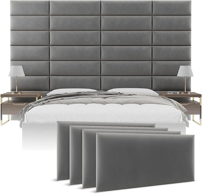 Vänt Upholstered Wall Panels - King/Cal King Size Wall Mounted Velvet Headboards - Velvet Smoke Grey - Twin/King - Set of 4 Panels (Each Individual Panel 39"x11.5")