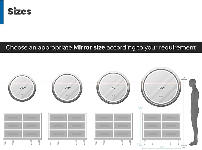 Round LED Mirror 24 Inch for Bathroom, Gold Metal Frame Lighted Vanity Mirror,Wall Mounted Circle with Lights,6000K Anti-Fog & Dimmable Touch Switch