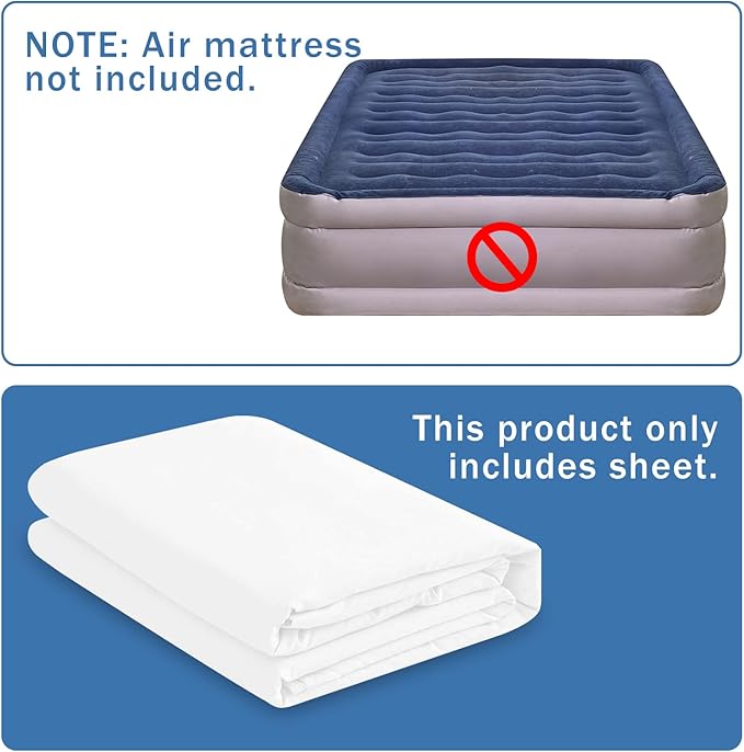 Bedecor Fitted Sheet for Air Mattress Inflate Without Disassembly Convenient & Firm Deep up to 21" White -Twin