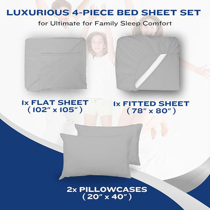 DREAMCARE Full Size Sheets – 4 pcs Cooling Sheets – up to 21” Deep Full Sheet Set – Hotel Luxury Sheets & Pillowcases – Superior Softness 100% Fine Microfiber with Side Pocket – Light Gray