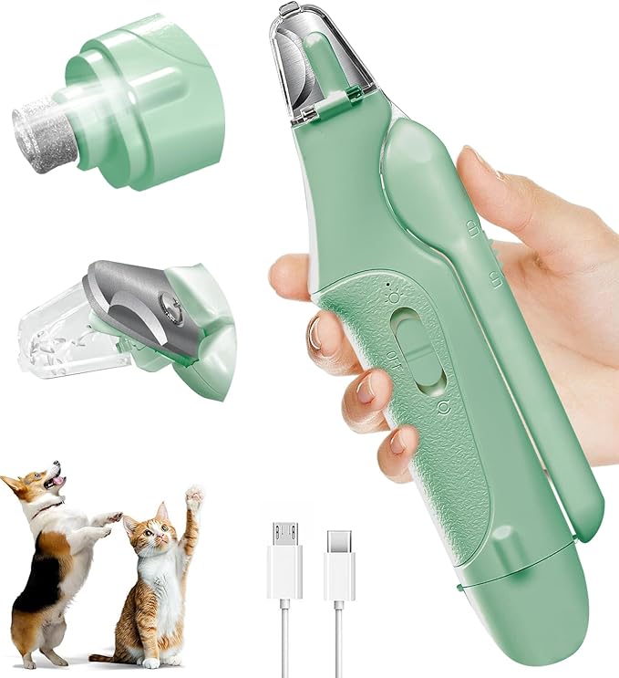 Dog Nail Clippers & Cat Nail Clipper with Catcher, 2 in 1 Dog Nail Trimmers & Grinder with Light for Large Small Dogs Cats,Silent Groom Pro Claw Trimmer, Rechargeable Dogs Nails Grinder Quiet-Mewly Pet