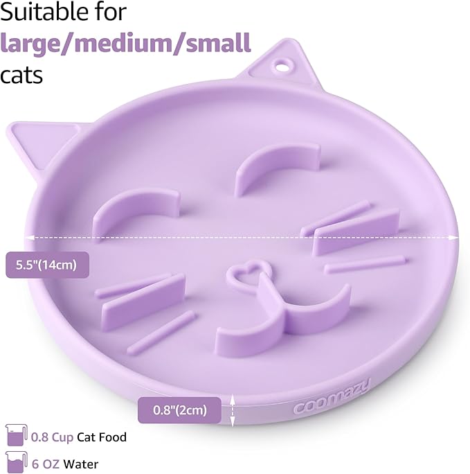 Coomazy Silicone Slow Feeder Dog Cat Bowls, Interactive Puzzle Toy for Pets Dry/Wet Food Training, Keeps Dogs Cats Busy, Prevents Puppy Kitty Overeating (Purple, 0.8 Cup)-Mewly Pet