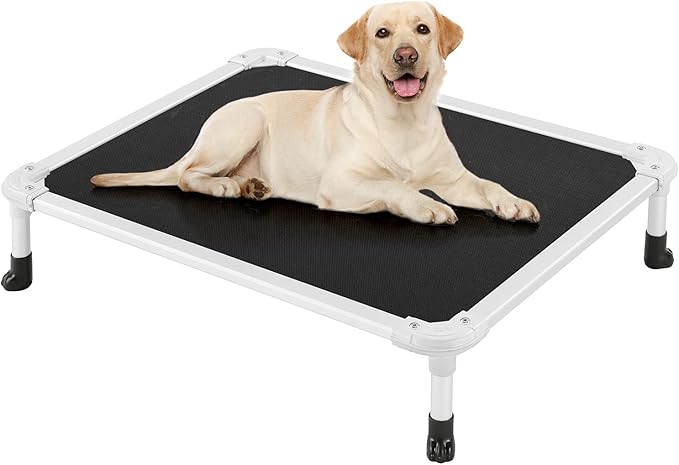 Veehoo Chew Proof Elevated Dog Bed - Cooling Raised Pet Cot - Silver Aluminum Frame and Durable Textilene Mesh Fabric, Unique Designed No-Slip Feet for Indoor or Outdoor Use, Black, Medium, CWC2003-Mewly Pet