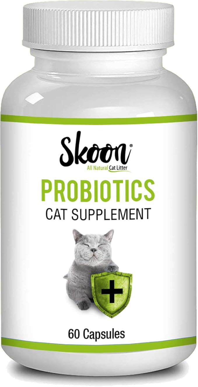 Skoon Probiotics Cat Supplement (60 Capsules) - Chicken & Tuna Flavored - Improves Gut Health, Immunity, Skin Conditions, and Litterbox Smell-Mewly Pet