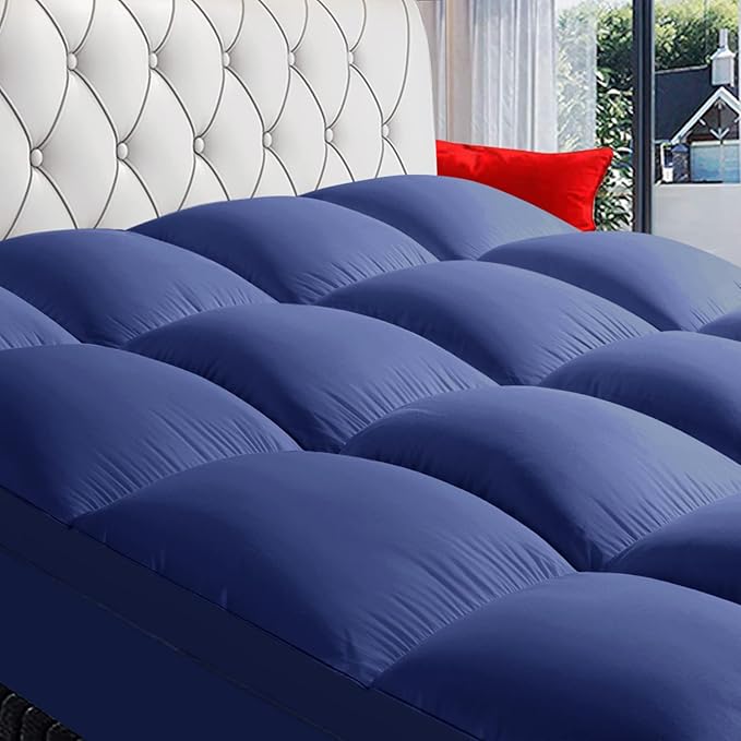 COONP Twin XL Mattress Topper, Extra Thick Pillowtop, Cooling Plush Mattress Pad Cover Bed Topper Protector with 8-21 Inch Deep Pocket (Navy Blue, Twin XL)