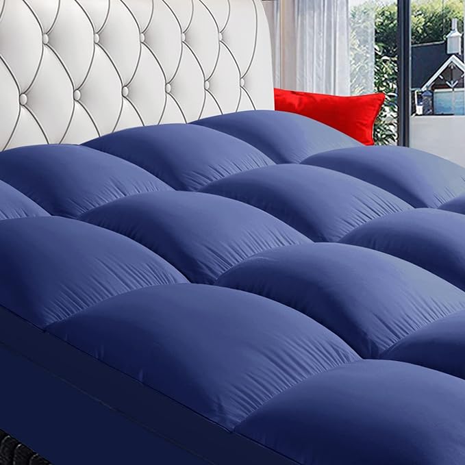 COONP Full Mattress Topper, Extra Thick Pillowtop, Cooling Plush Mattress Pad Cover Bed Topper Protector with 8-21 Inch Deep Pocket (Navy Blue, Full)
