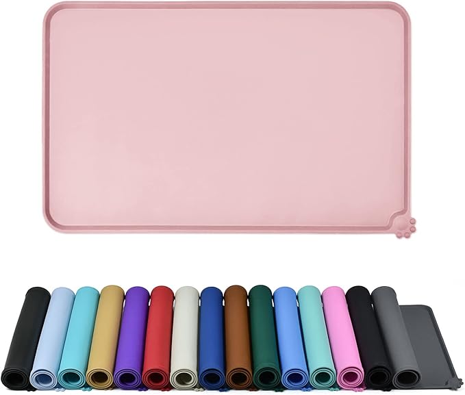 Waterproof Pet Feeding Mat with High Raised Edges, Heavier and Thicker Placemats for Cat Dog Water Bowl with BPA Free, Dogs Cats Food Mats for Messy Drinkers to Prevent Spill and Protect Floors-Mewly Pet