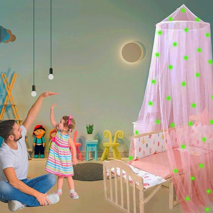Eimilaly Stars Bed Canopy Glow in The Dark, Bed Canopy for Girls Mosquito Net, Princess Canopy for Girls Bed Room Decor, Pink