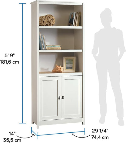 Sauder Cottage Road Book Shelf, Bookshelf with Storage, Library Bookcase with Doors and Adjustable Shelves, in Soft White Finish