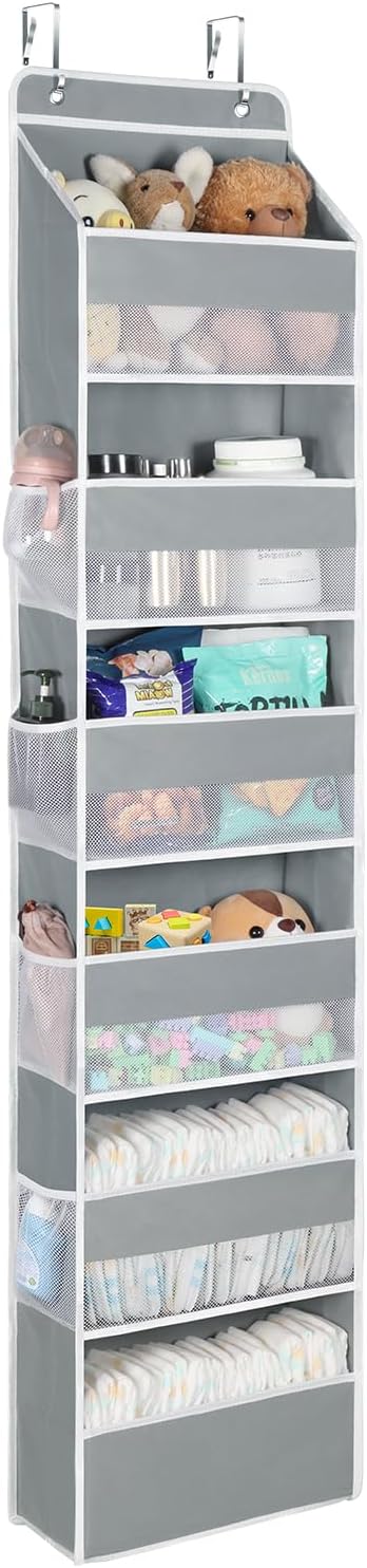 Univivi Door Hanging Organizer Nursery Closet Cabinet Baby Storage with 6 Large Compartments and 8 Side Pockets for Cosmetics, Toys and Sundries