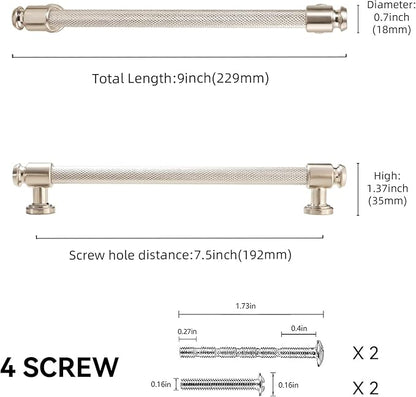 10 Pack 7-1/2 inch(192mm) Brushed Satin Nickel Kitchen Cabinet Handles Knurled Cabinet Pulls Silver Drawer Pulls Kitchen Cabinet Hardware