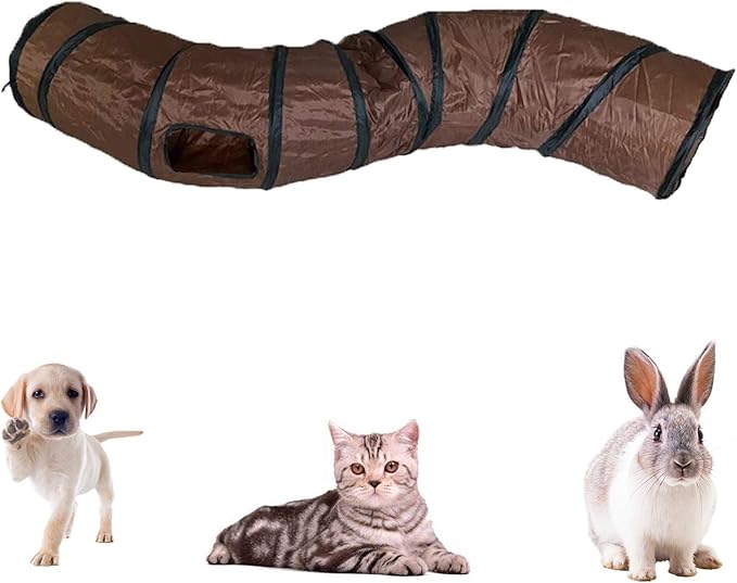 iCAGY Cat Tunnel for Indoor Cats Interactive, Rabbit Tunnel Toys, Pet Toys Play Tunnels for Cats Kittens Rabbits Puppies Crinkle Pop Up Brown 47" Shape S-Mewly Pet