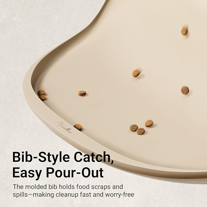 DownyPaws Dog Food Mats for Floors Waterproof, BPA Free Silcone Dog Bowl Mat, Non-Slip Pet Feeding Mat with High Raised Edge, Cat Placemat for Messy Drinkers, 18"×12.5", Almond-Mewly Pet