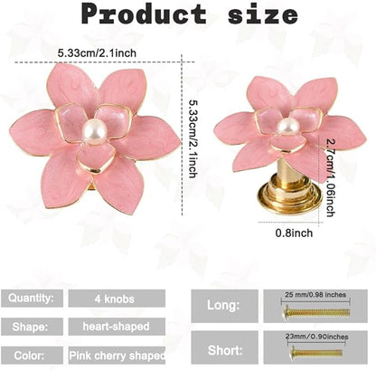 4 Pcs Petal Cabinet Knobs，Zinc Alloy Flower Shape Single Hole Knob with Screws for Dresser Handles Cabinet Wardrobe Door Handle Decorative Furniture (Pink Flower Pearl)