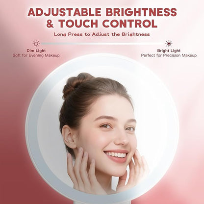 1X/30X Magnifying Mirror with Light and Adjustable Brightness, Makeup Mirror with 360° Rotation Adjustable Folding Handle, Portable Rechargeable Double Sided Mirrors, Foldable Vanity Mirror (white)