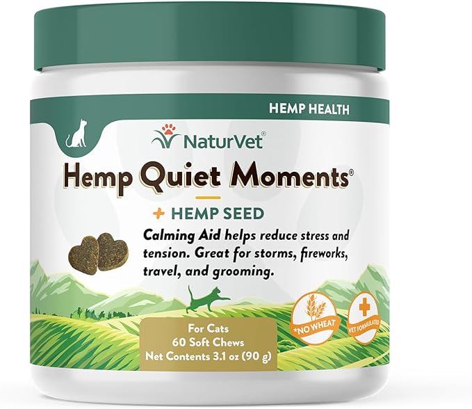 NaturVet Hemp Quiet Moments Plus Hemp Seed for Cats, 60 ct Soft Chews, Made in USA-Mewly Pet
