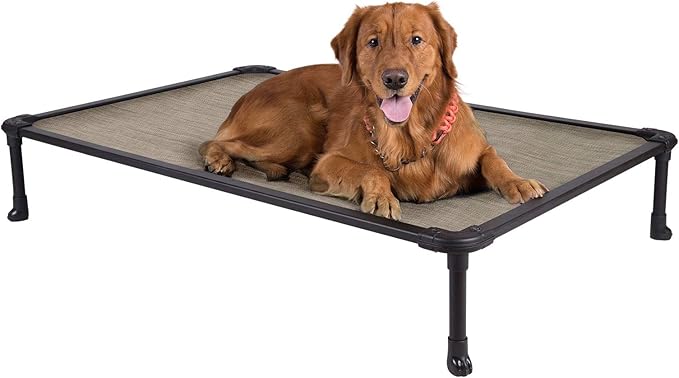 Veehoo Chew Proof Elevated Dog Bed - Cooling Raised Pet Cot - Rustless Aluminum Frame and Durable Textilene Mesh, Unique Designed No-Slip Feet for Indoor or Outdoor Use, Beige Coffee, X Large-Mewly Pet