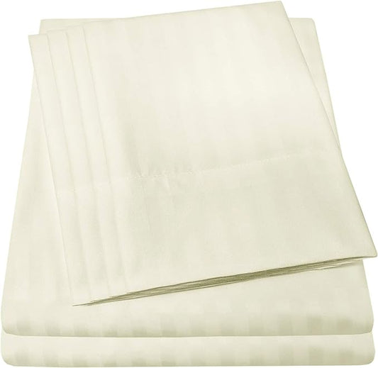 Full Size Bed Sheets - 6 Piece 1500 Supreme Collection Fine Brushed Microfiber Deep Pocket Full Sheet Set Bedding - 2 Extra Pillow Cases, Great Value, Full, Dobby Beige