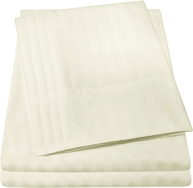 Dobby Stripe Queen Sheets - 6 Piece 1500 Supreme Collection Fine Brushed Microfiber Deep Pocket Queen Sheet Set Bedding - 2 Extra Pillow Cases, Great Value, Queen, Dobby Beige